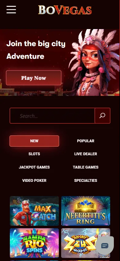 BoVegas Casino games view opened in a mobile browser