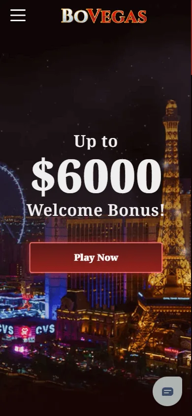 BoVegas Casino home view opened in a mobile browser
